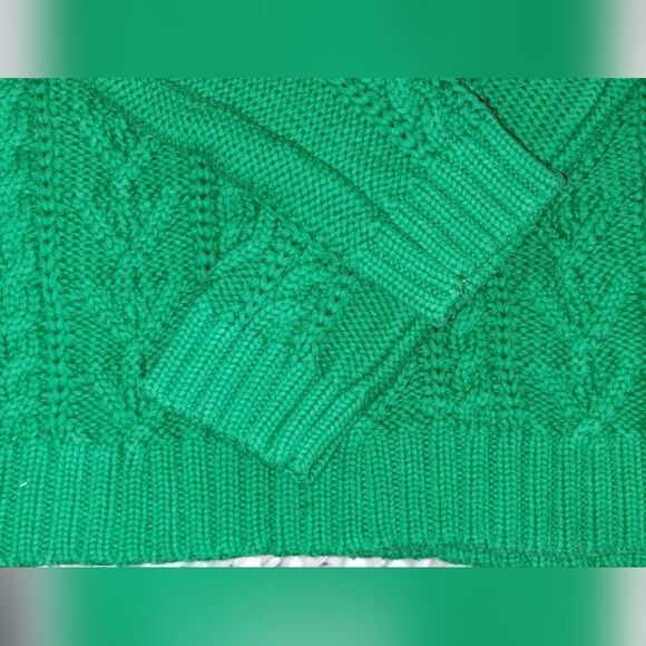 Gorgeous Chaps Vintage 90's Green Mock Neck Cable Knit Heavy Crew Neck Sweater - Picture 8 of 10